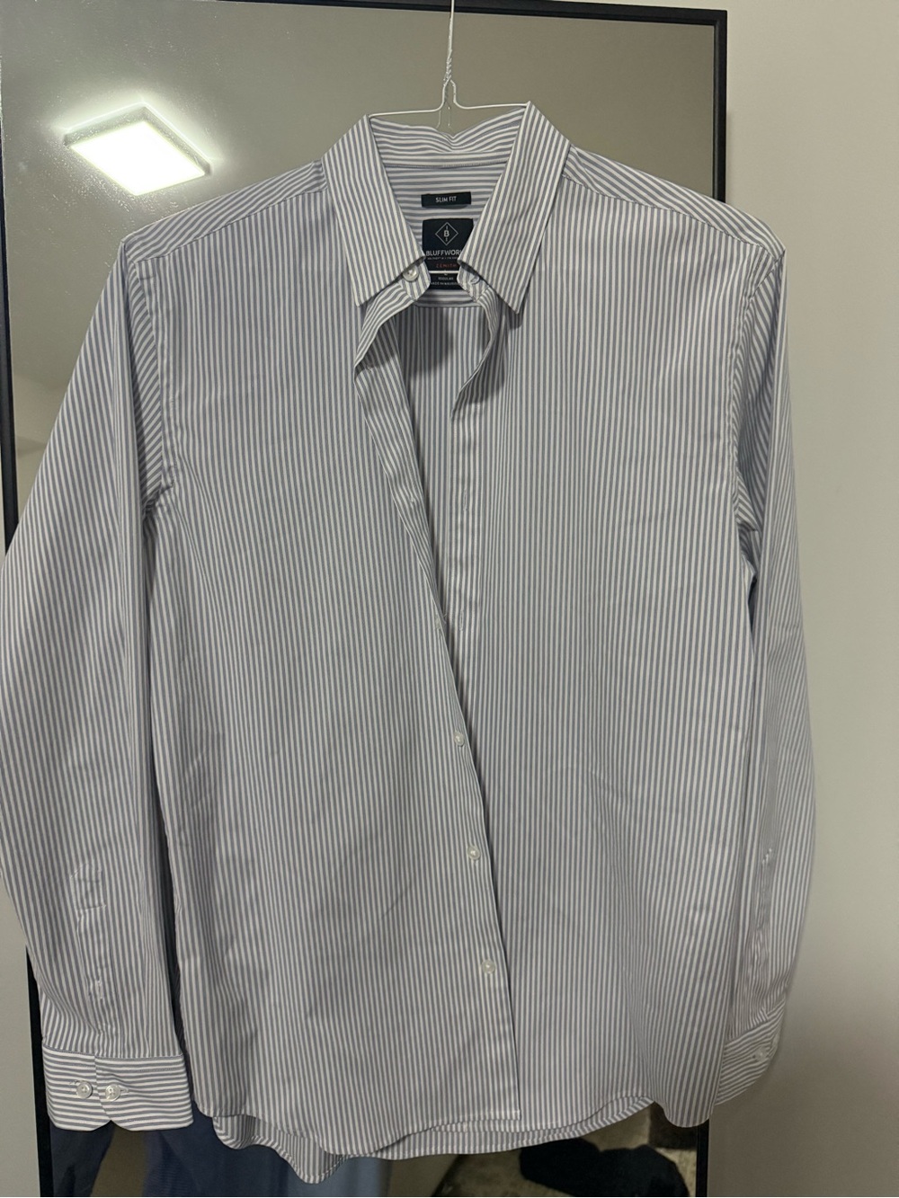 Men's Blue and White Striped Dress Shirt - Classic Point Collar